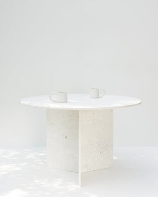 Trofi Round Marble Dining Table in French Vanilla