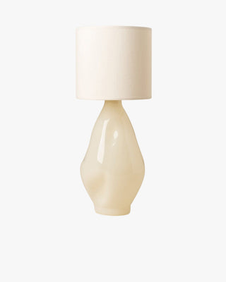 Beige Cylindrical Glass Table Lamp
