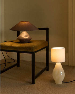 Beige Cylindrical Glass Table Lamp