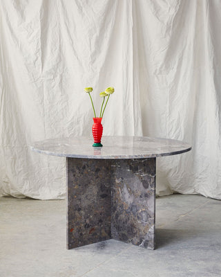 Trofi Round Marble Dining Table in Multi-Coloured Maroon