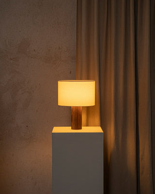 Flutita Cylindrical Ribbed Wood Table Lamp
